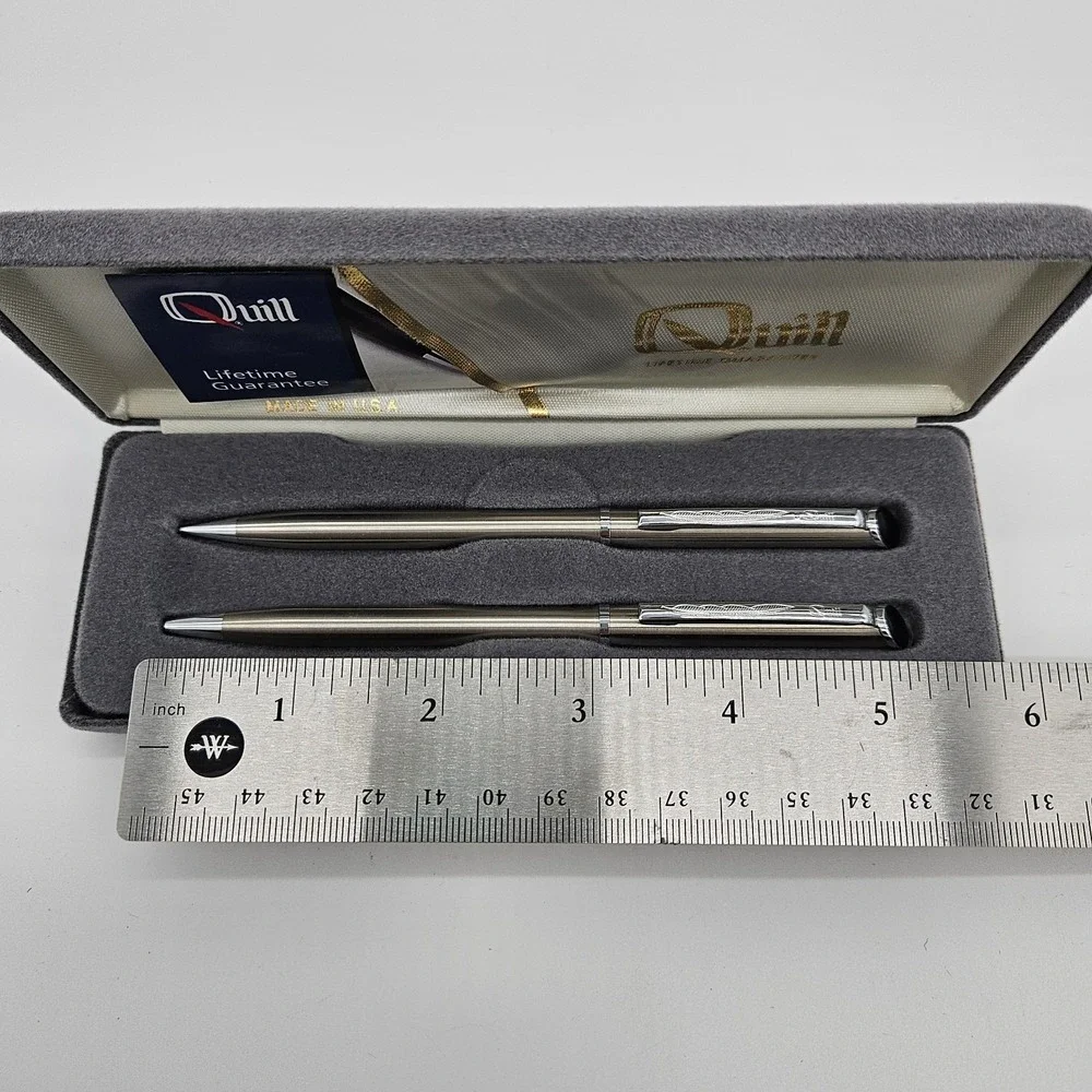 Vintage Quill Pen & Pencil Set Silver Tone NEW